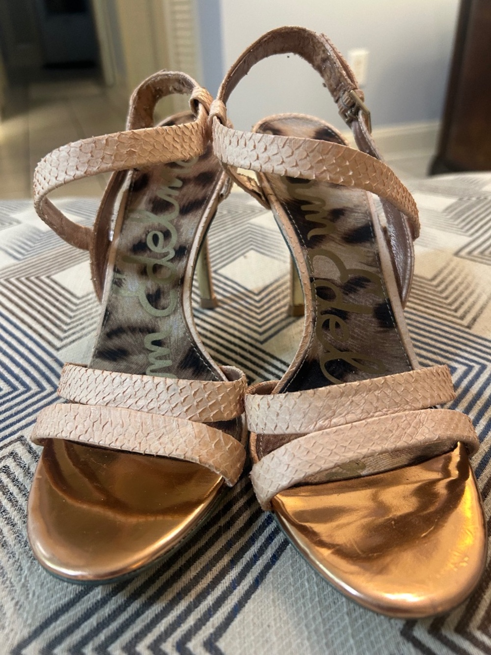 Sam Edelman Snake Embossed Leather Stiletto Sandals Size 9.5M